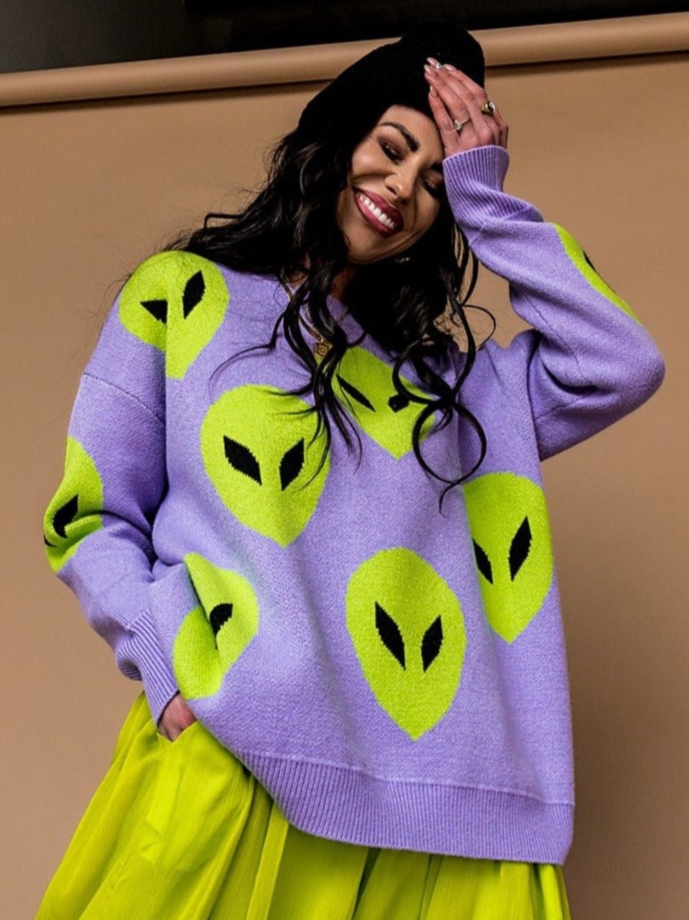 Dressed in LALA Too Cool For You Oversized Alien Knit in Lavender - L/XL
